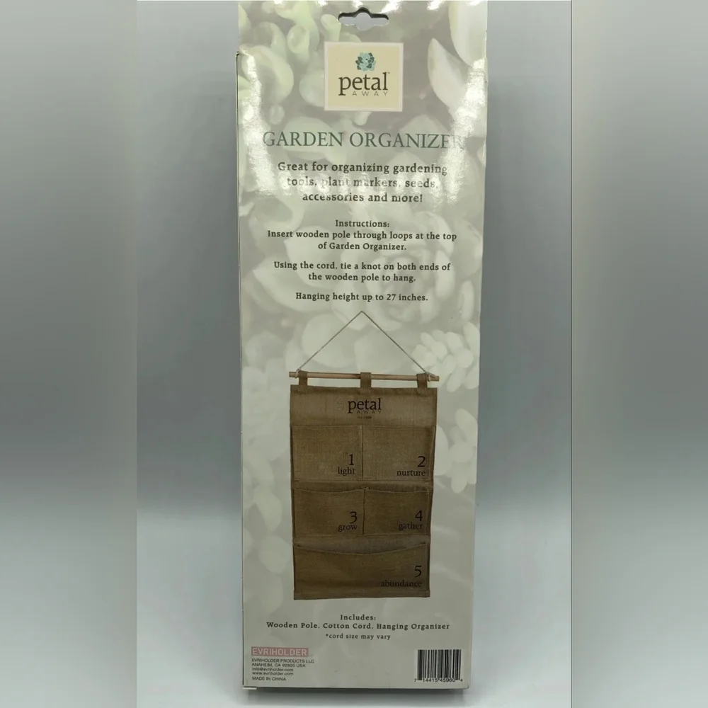 🆕️Petal Away Garden Burlap hanging Organizer 22”x14” Tools plant markers seeds